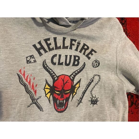 Stranger Things Hells Fire Size Small Gray Hoodie Sweatshirt Netflix Official Me - Picture 5 of 7